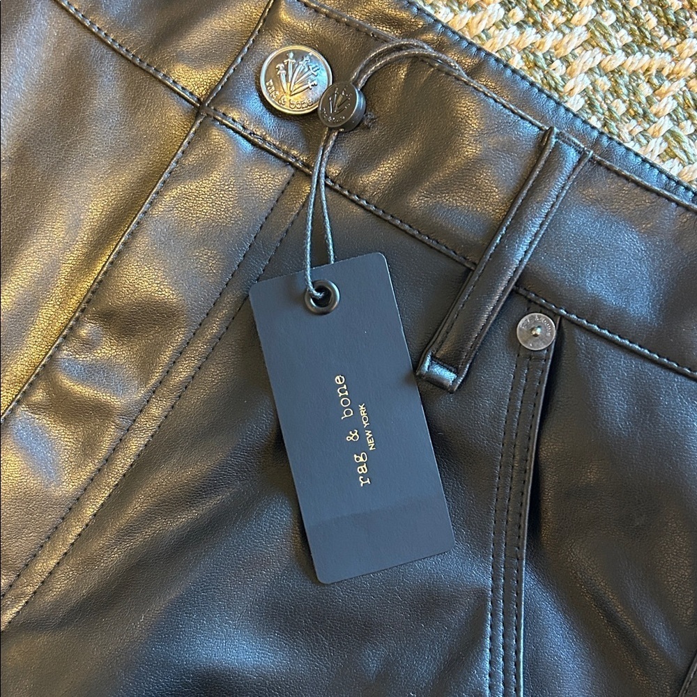 Rag & Bone Boho Moto Chic Sid Black Faux Vegan Leather MIDI Skirt | Sz 27 | NWT - Picture 2 of 12